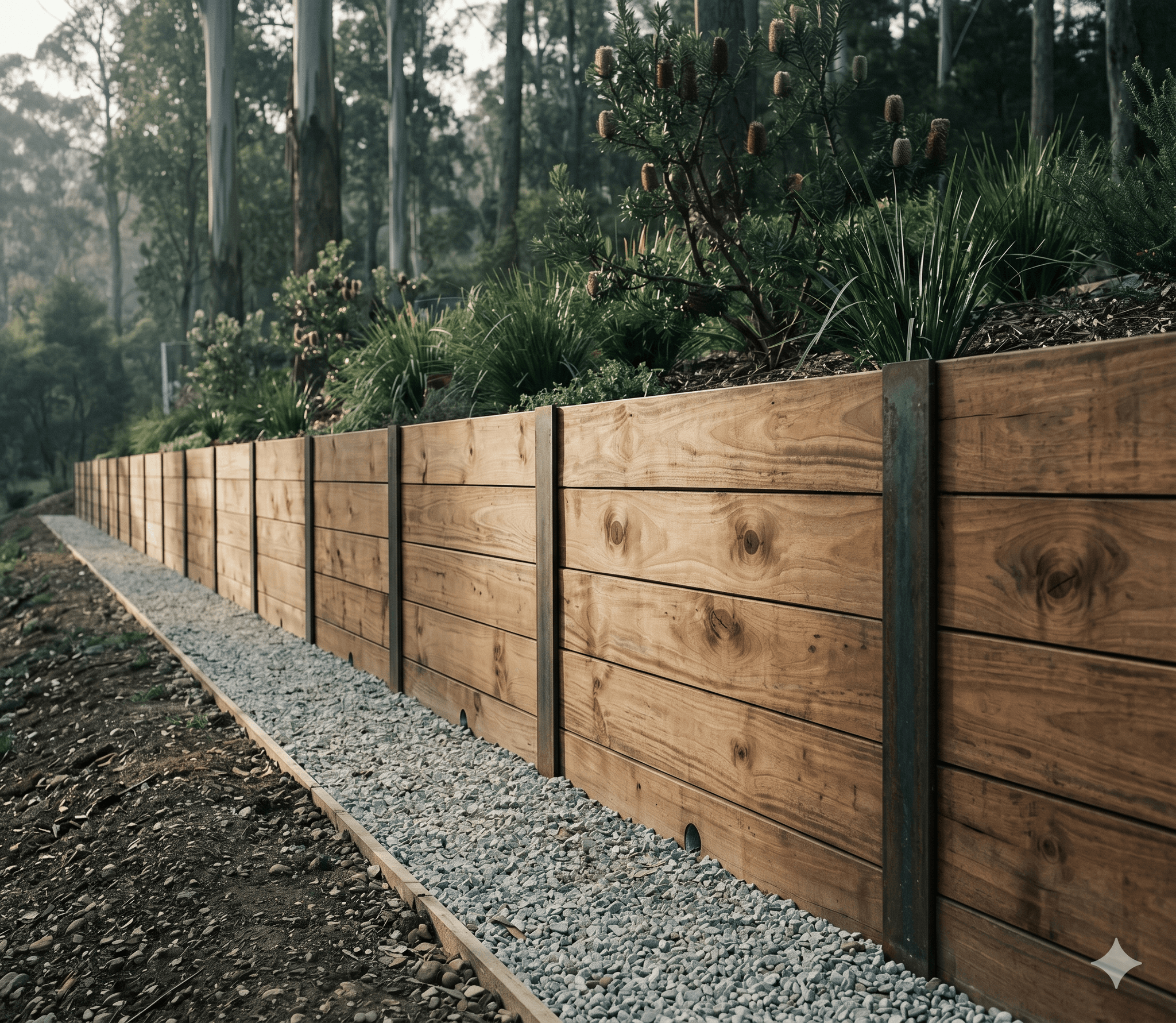 Spotted gum sleeper retaining wall — Belgrave