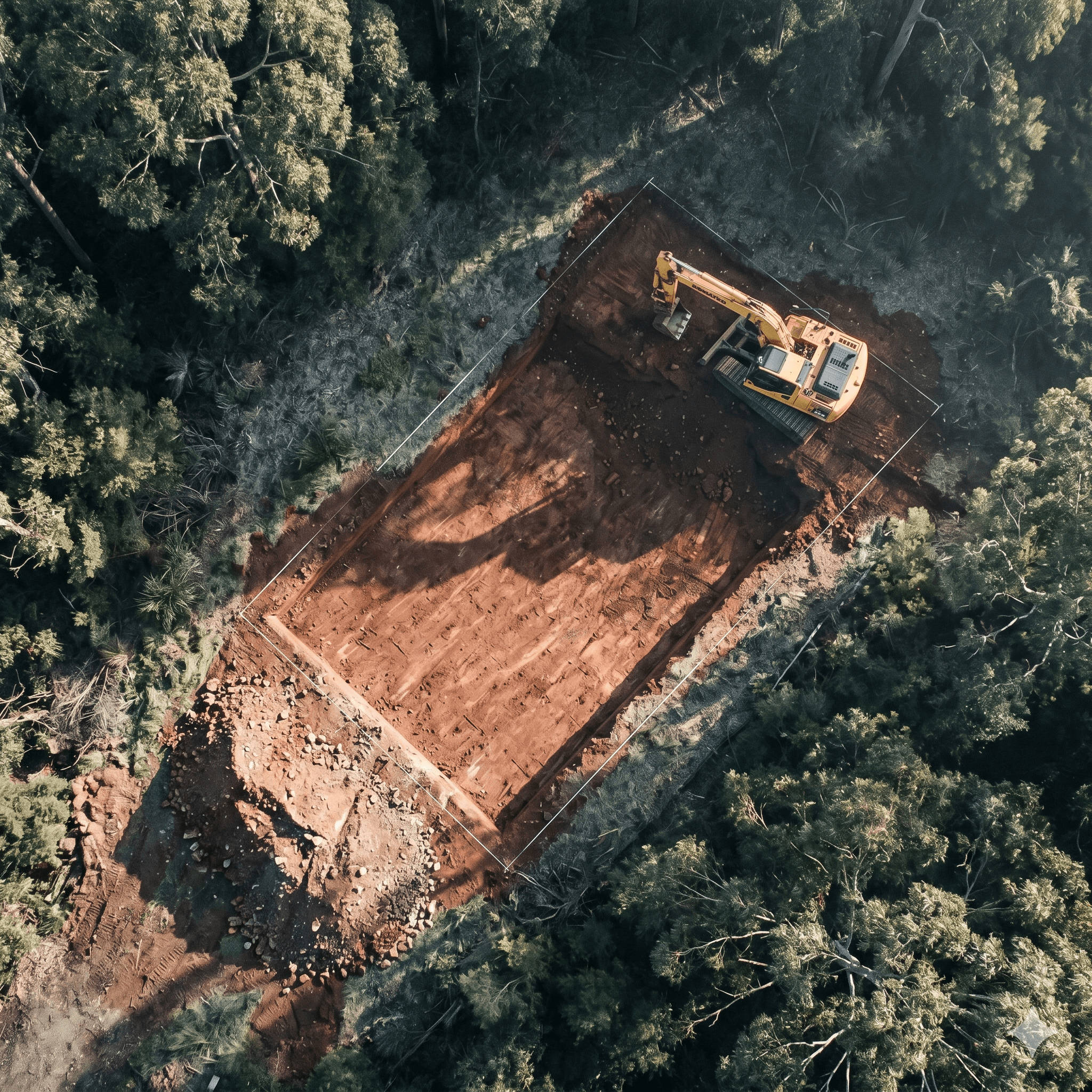 Aerial of excavation pad mid site-prep — Selby